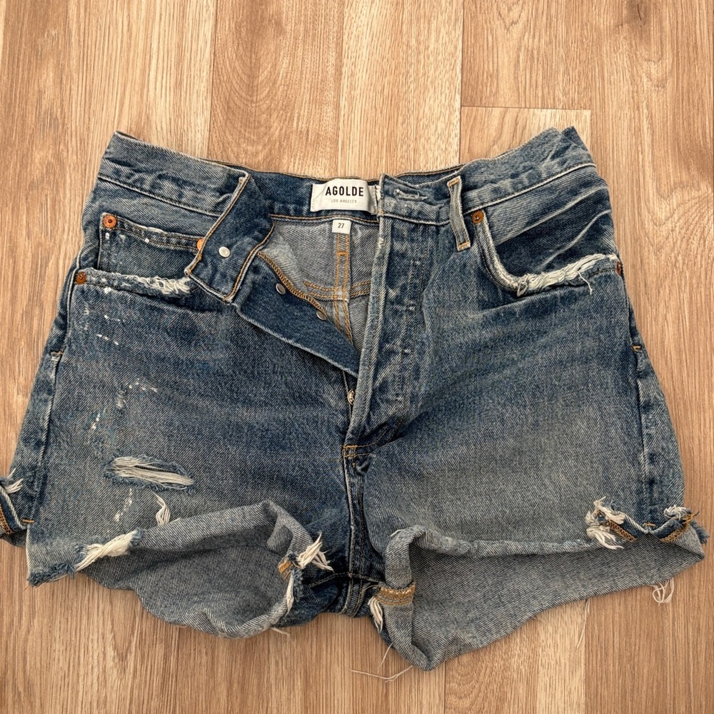 Agolde Women's Dee Jean Shorts - Distressed Blue High Waisted